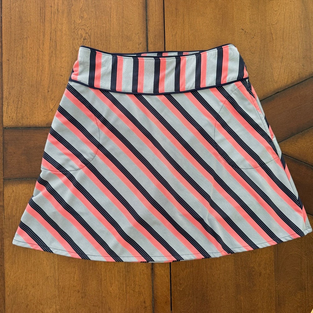 Fairway & Greene Ladies Striped Golf Skort Coral Navy Blue Small Built-in Shorts